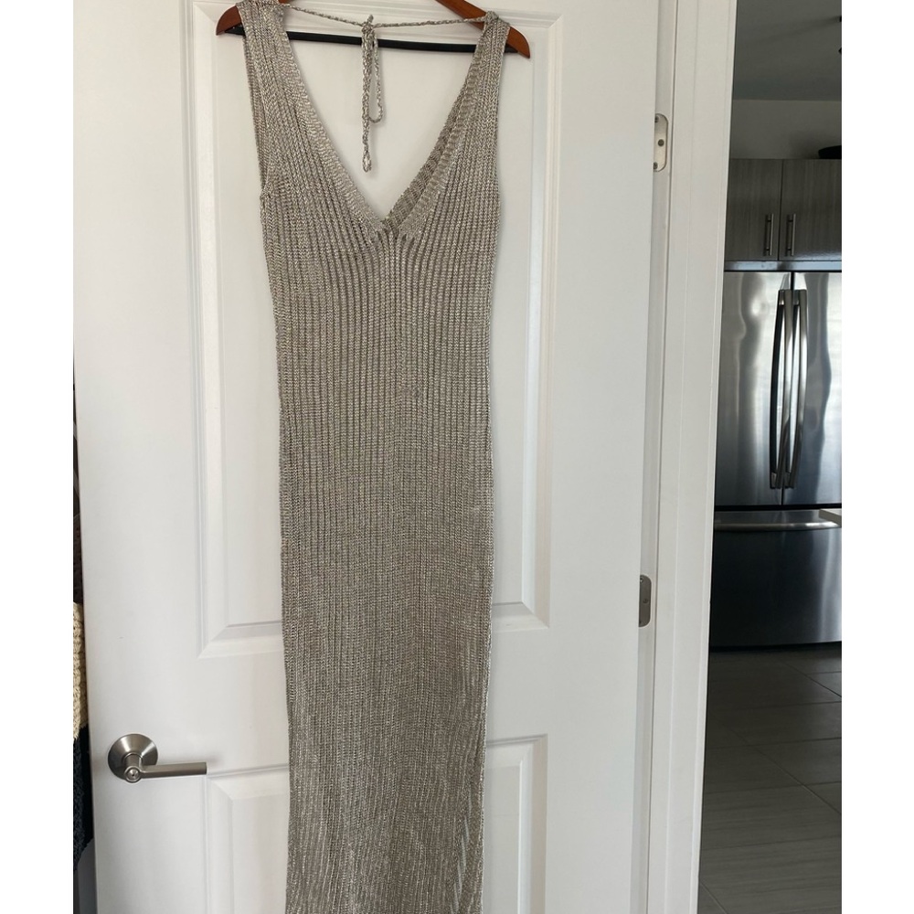 Sliver, metallic, knit maxi dress Sz S